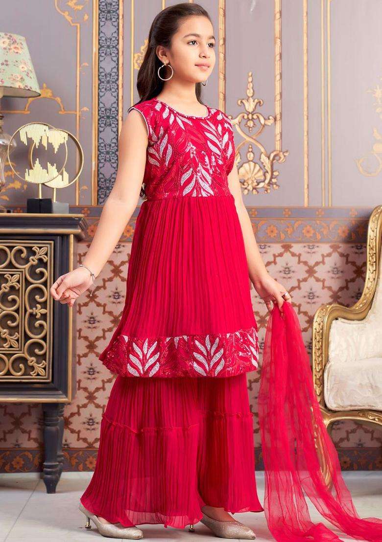Pink Yoke Design Georgette Anarkali Kurta Set For Girls - Indya