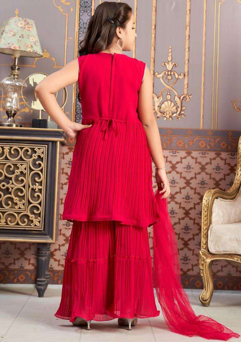 Pink Yoke Design Georgette Anarkali Kurta Set For Girls - Indya