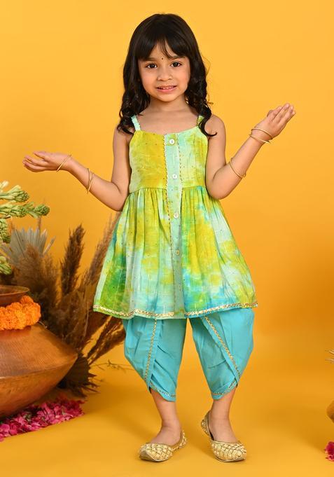 Blue Dyed Georgette Kurta Set For Girls — view on Indya