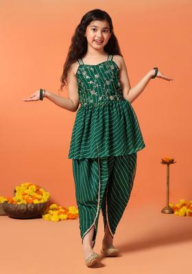 Green Printed Georgette Anarkali Kurta Set For Girls