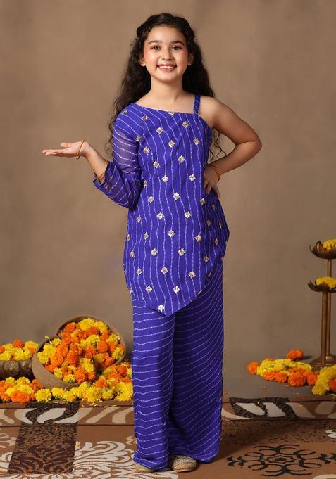 Blue Printed Georgette Kurta Set For Girls — view on Indya