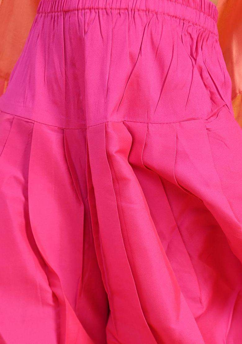 Peach Woven Design Silk Kurta Set For Girls - Indya