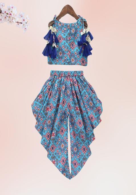 Blue Printed Viscose Anarkali Kurta Set For Girls — view on Indya