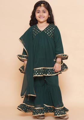 Green Printed Georgette Kurta Set For Girls