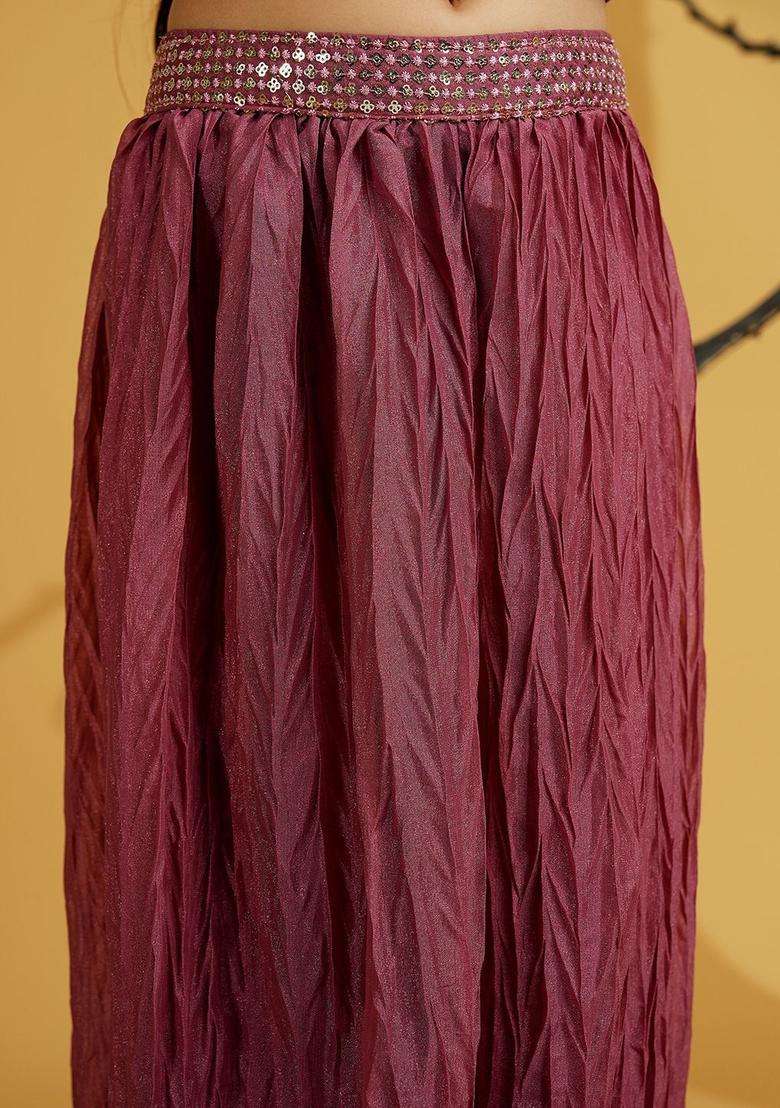 Pink Embroidered Georgette Kurta Set For Girls - Indya