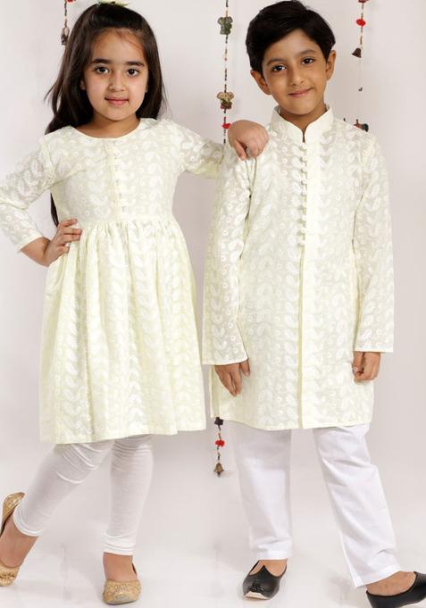 Yellow Printed Cotton Anarkali Kurta Set For Girls — view on Indya