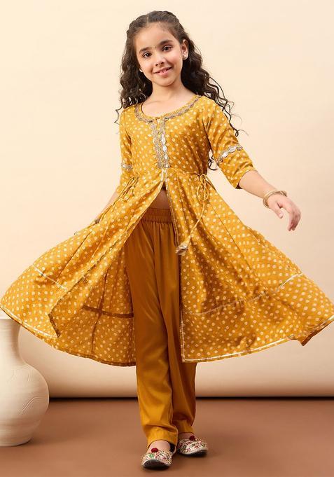 Yellow Printed Polyester Kurta Set For Girls — view on Indya