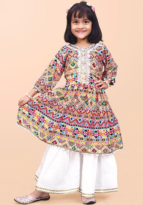 Yellow Printed Cotton Anarkali Kurta Set For Girls — view on Indya