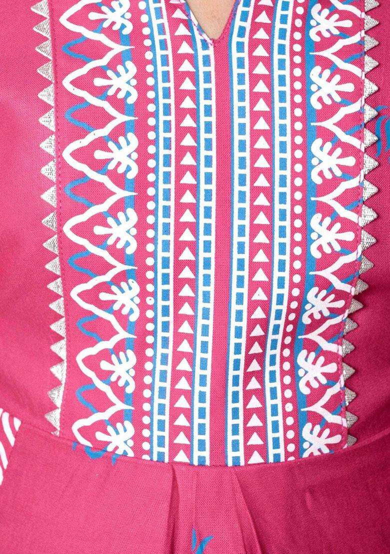 Pink Printed Viscose Kurta Set For Girls - Indya