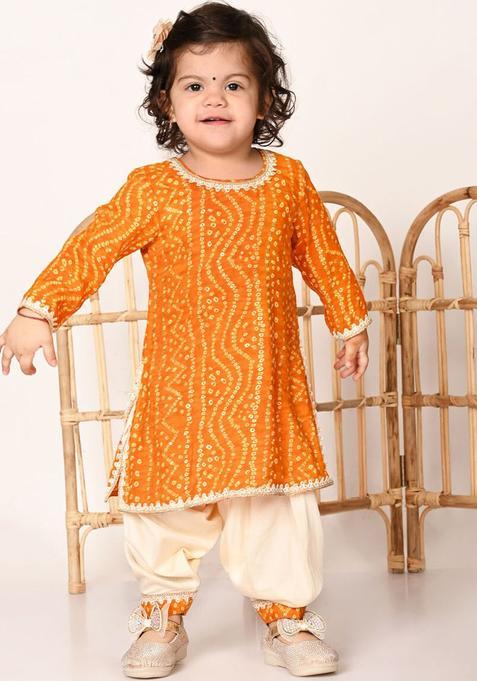 Yellow Printed Viscose Kurta Set For Girls — view on Indya