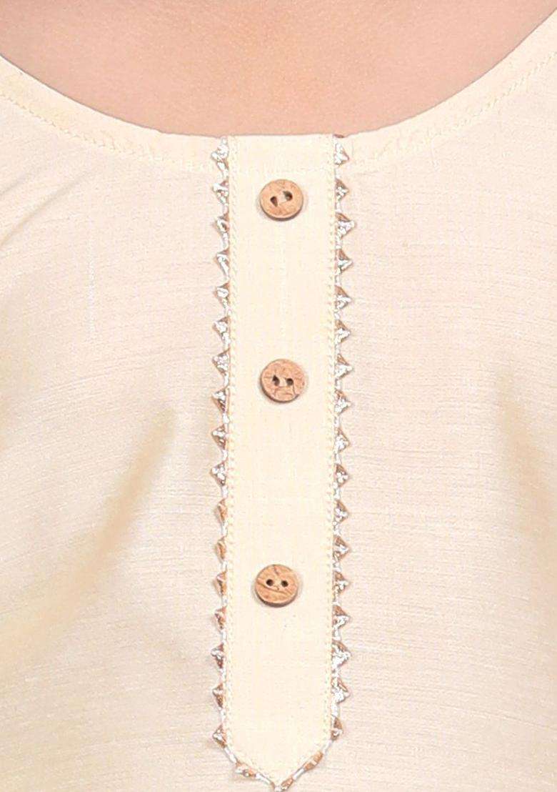 Gold Solid Cotton Kurta Set For Girls - Indya