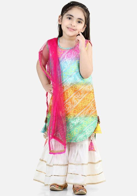 Pink Printed Cotton Kurta Set For Girls — view on Indya