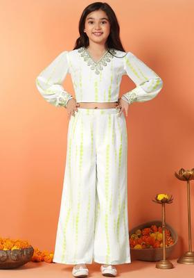 Green Printed Georgette Kurta Set For Girls