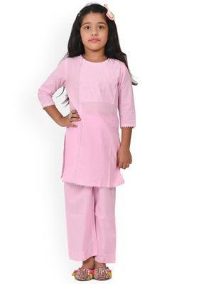 Pink Yoke Design Viscose Kurta Set For Girls