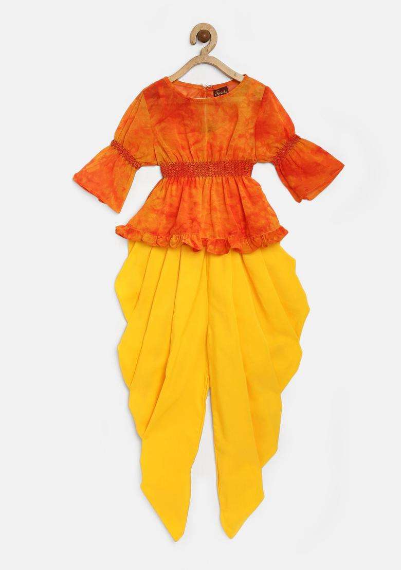 Coral Solid Polyester Kurta Set For Girls - Indya