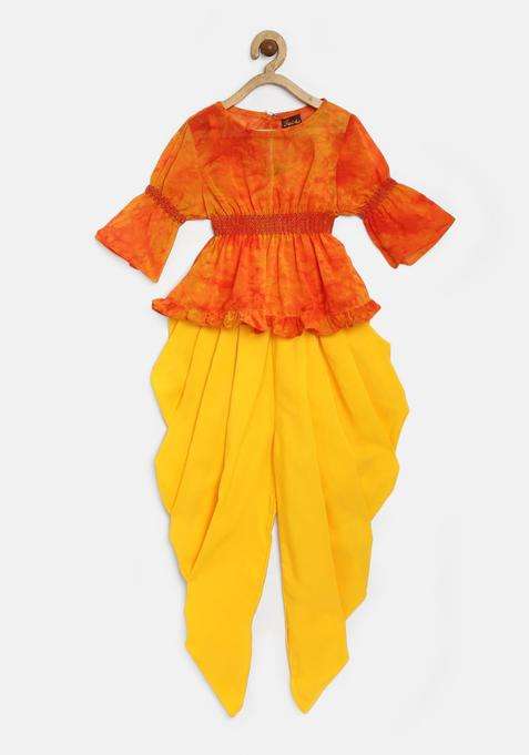 Coral Solid Polyester Kurta Set For Girls