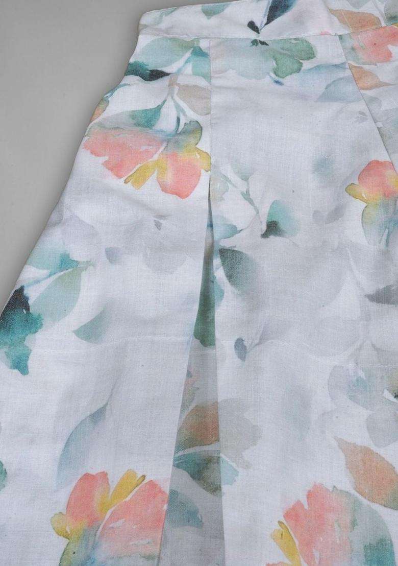 Grey Melange Printed Cotton Kurta Set For Girls - Indya