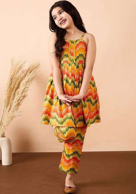 Multi Printed Blended Kurta Set For Girls — view on Indya