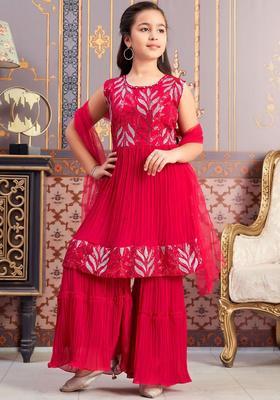 Pink Yoke Design Georgette Kurta Set For Girls