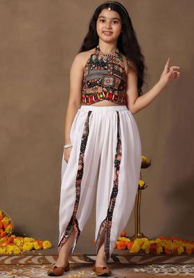Black Printed Cotton Kurta Set For Girls