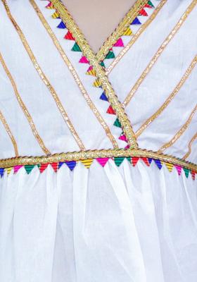 White Embroidered Cotton Kurta Set For Girls