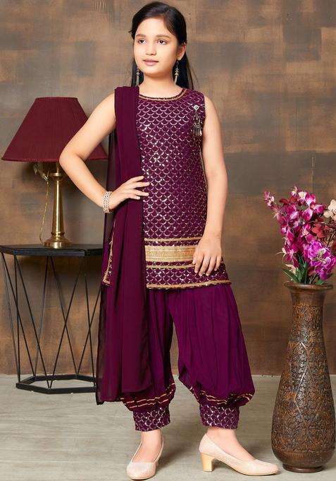 Purple  Georgette Kurta Set For Girls