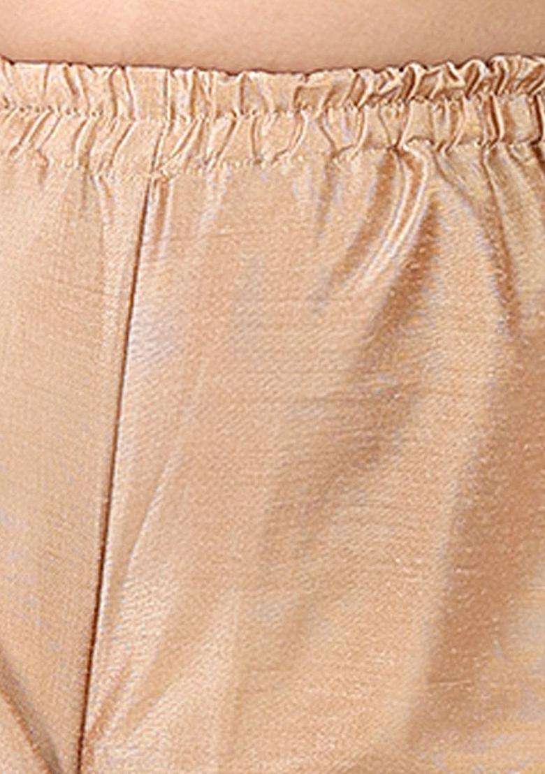 Gold Striped Cotton Kurta Set For Girls - Indya