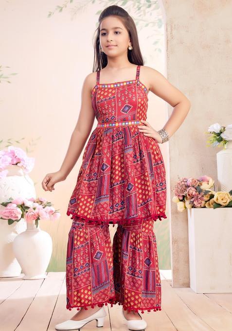Maroon Polyester Kurta Set For Girls — view on Indya
