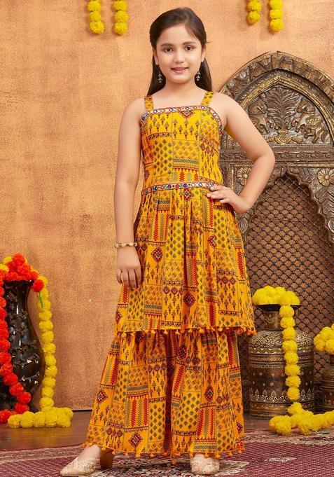 Yellow Polyester Kurta Set For Girls — view on Indya