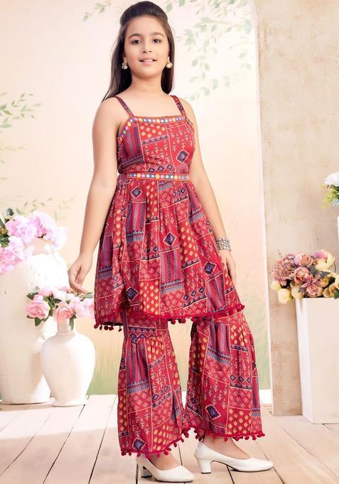 Maroon Polyester Kurta Set For Girls — view on Indya