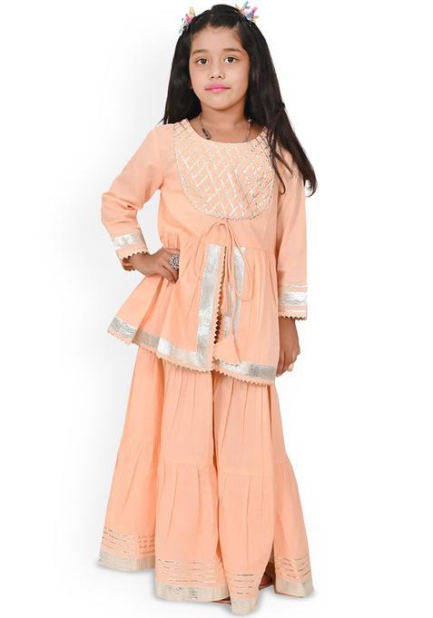 Peach Yoke Design Viscose Kurta Set For Girls — view on Indya