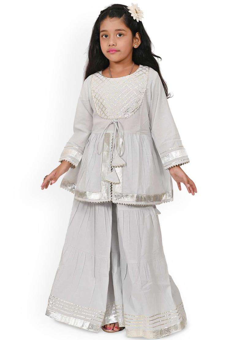 Grey Yoke Design Viscose Kurta Set For Girls - Indya