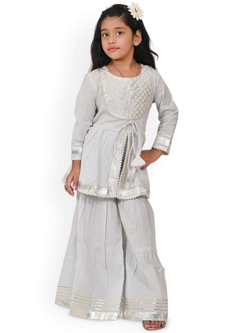 Grey Yoke Design Viscose Kurta Set For Girls - Indya