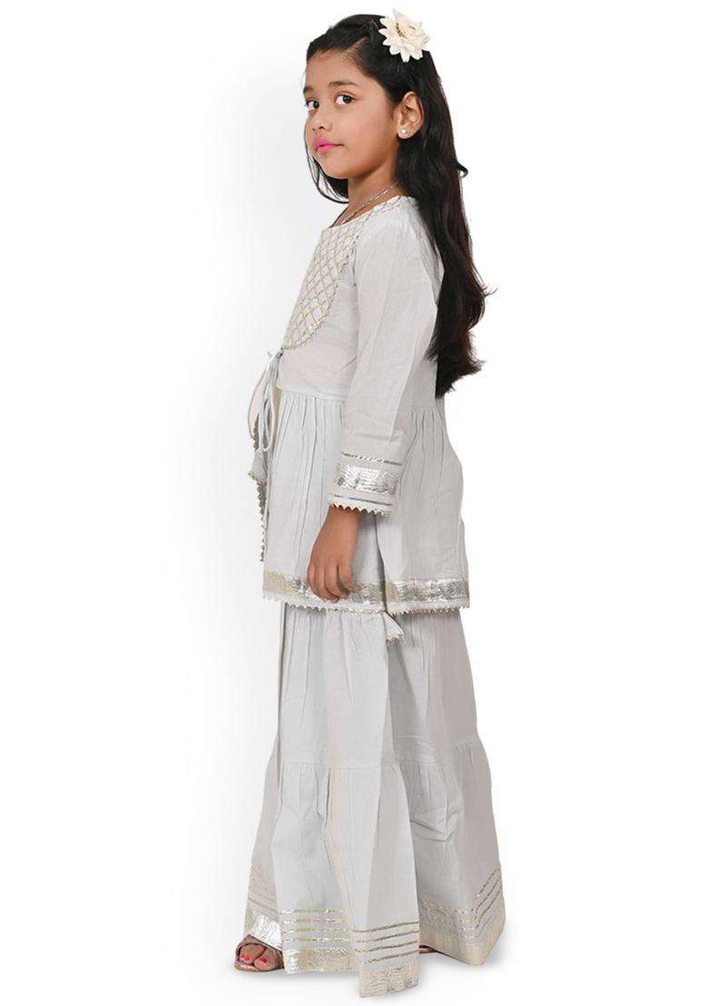 Grey Yoke Design Viscose Kurta Set For Girls - Indya