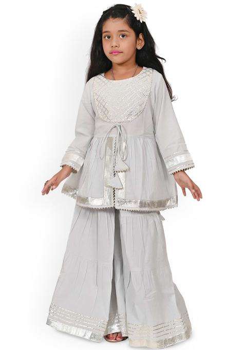Grey Yoke Design Viscose Kurta Set For Girls