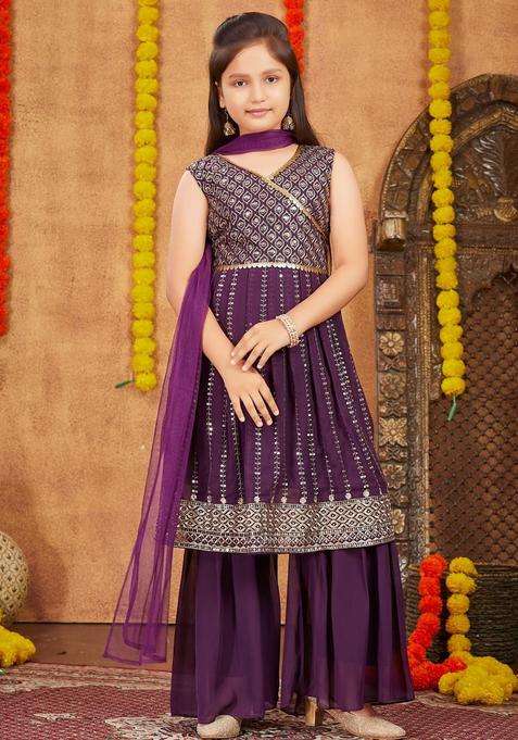 Purple  Georgette Kurta Set For Girls