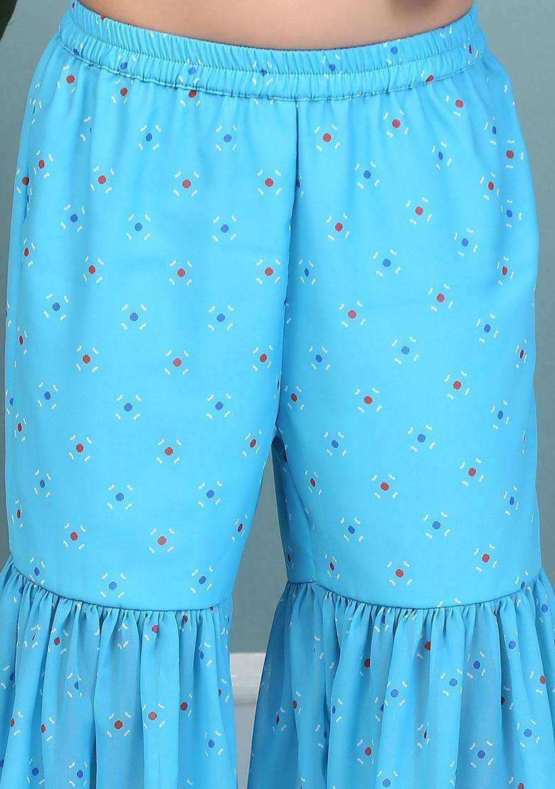 Blue Printed Georgette Kurta Set For Girls - Indya