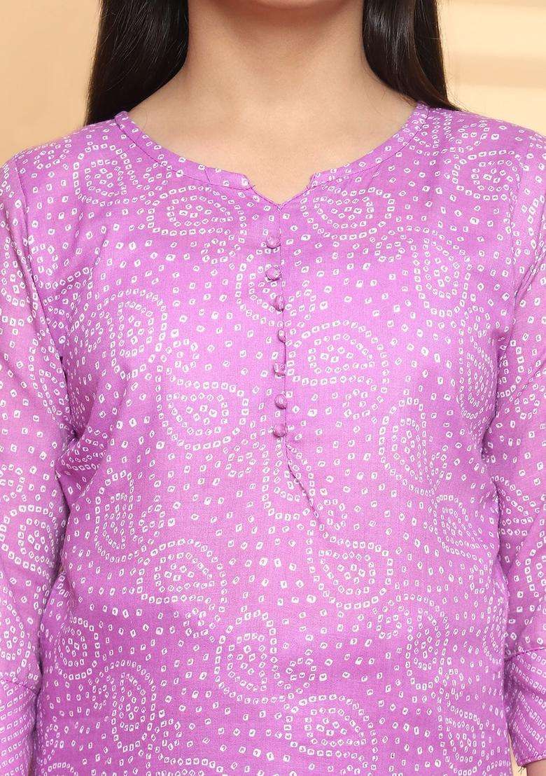Pink Printed Viscose Kurta Set For Girls - Indya