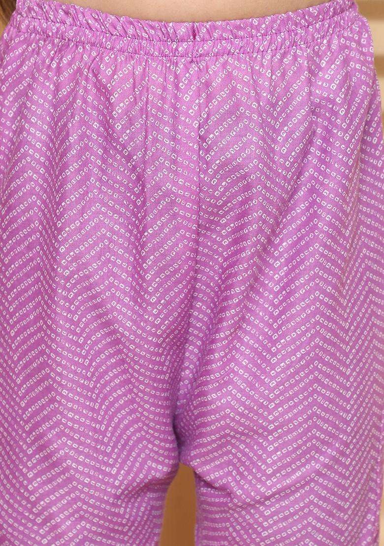 Pink Printed Viscose Kurta Set For Girls - Indya