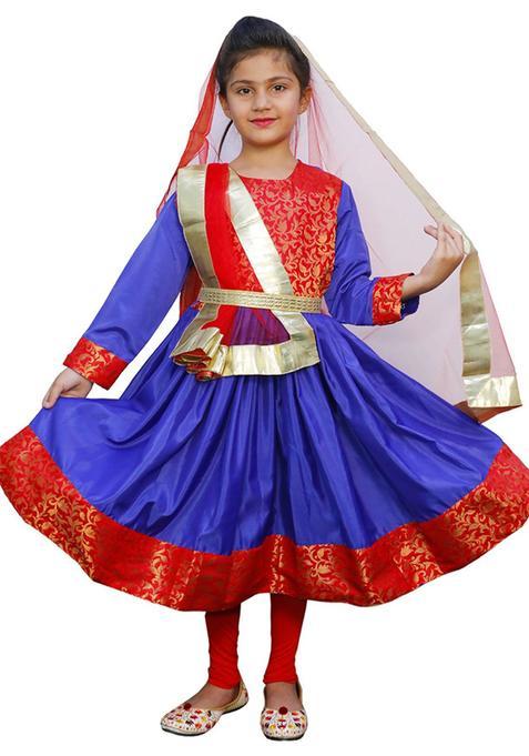 Blue Woven Design Cotton Kurta Set For Girls — view on Indya