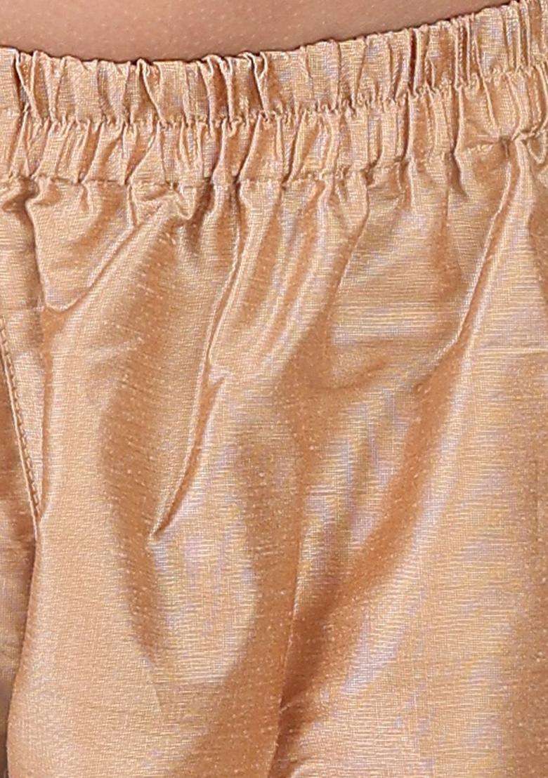 Gold Solid Cotton Kurta Set For Girls - Indya