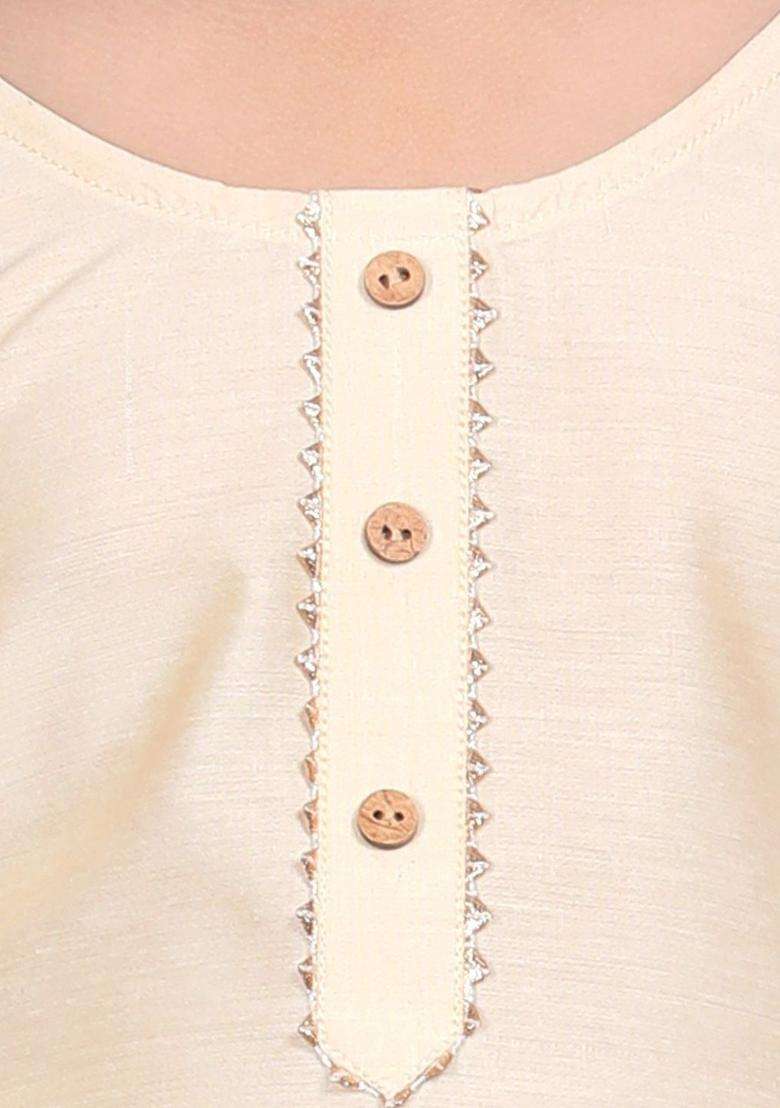 Gold Solid Cotton Kurta Set For Girls - Indya