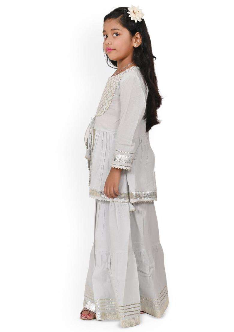 Grey Solid Viscose Kurta Set For Girls - Indya