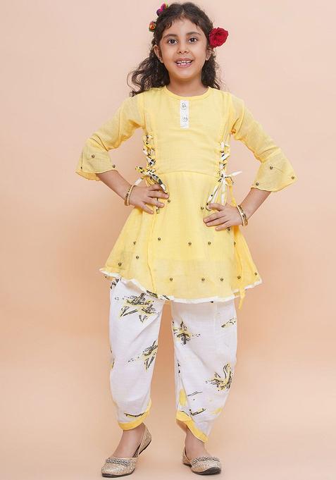 Yellow Solid Viscose Kurta Set For Girls — view on Indya