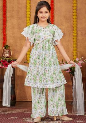 Sea Green Printed Georgette Kurta Set For Girls