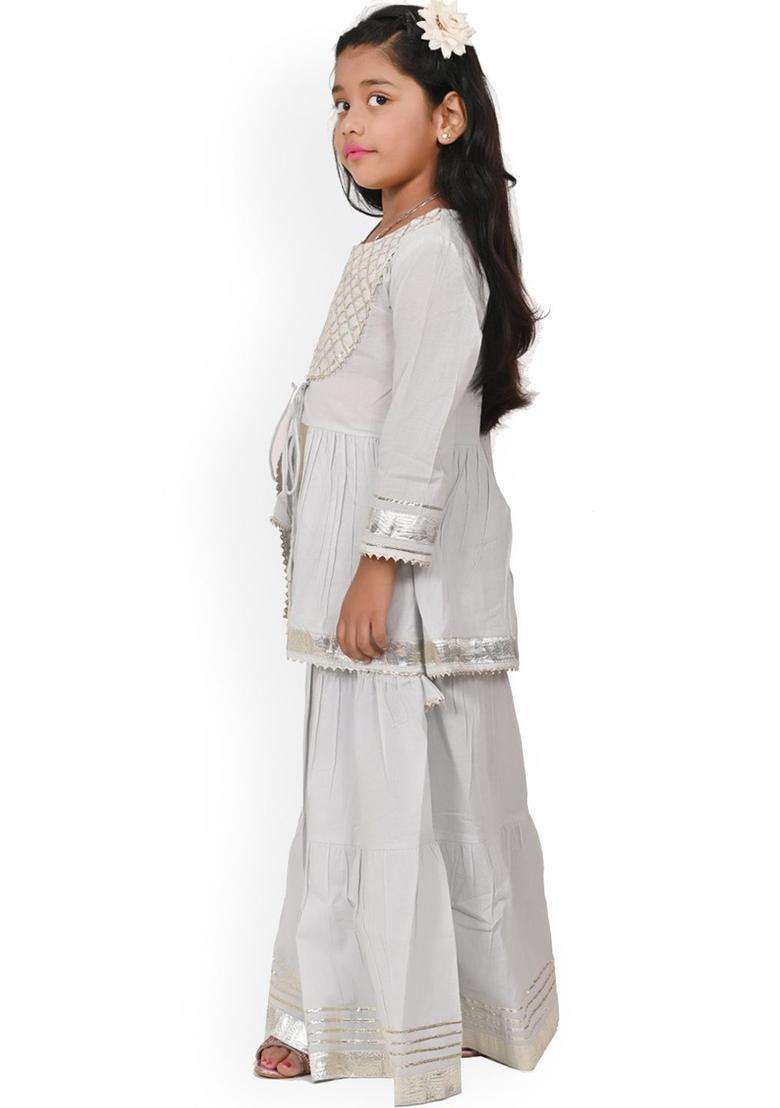 Grey Yoke Design Viscose Kurta Set For Girls - Indya