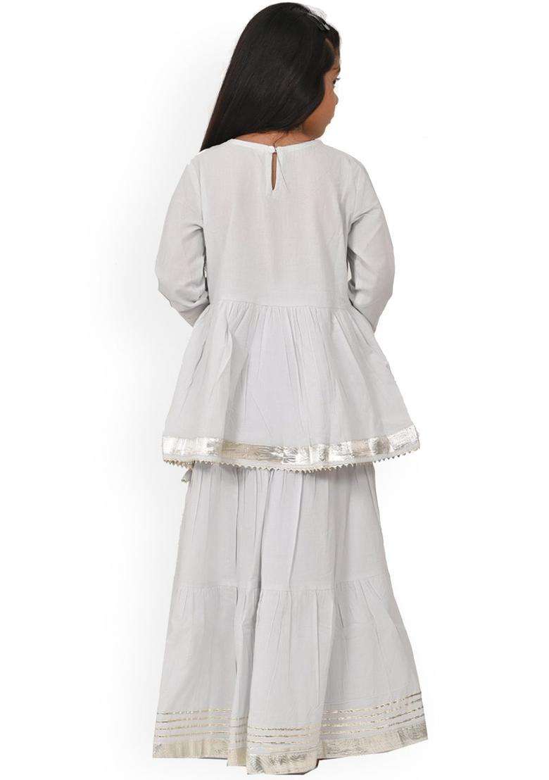 Grey Yoke Design Viscose Kurta Set For Girls - Indya