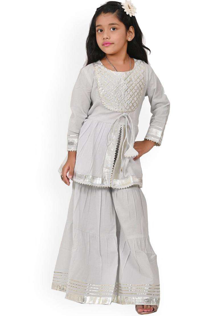 Grey Yoke Design Viscose Kurta Set For Girls - Indya