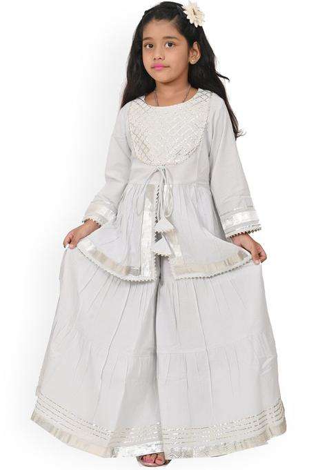 Grey Yoke Design Viscose Kurta Set For Girls