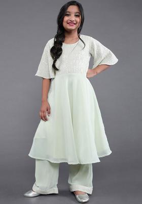Green Yoke Design Georgette Kurta Set For Girls